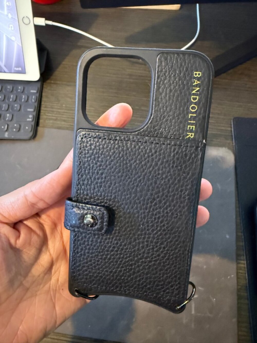Bandolier Crossbody Phone Case for iPhone 13 Pro - Black Leather